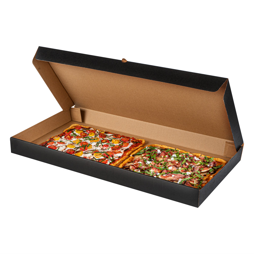 Eco Pie Kraft and Black Paper Corrugated Flatbread Box - 24" x 8" x 2" - 50 count box