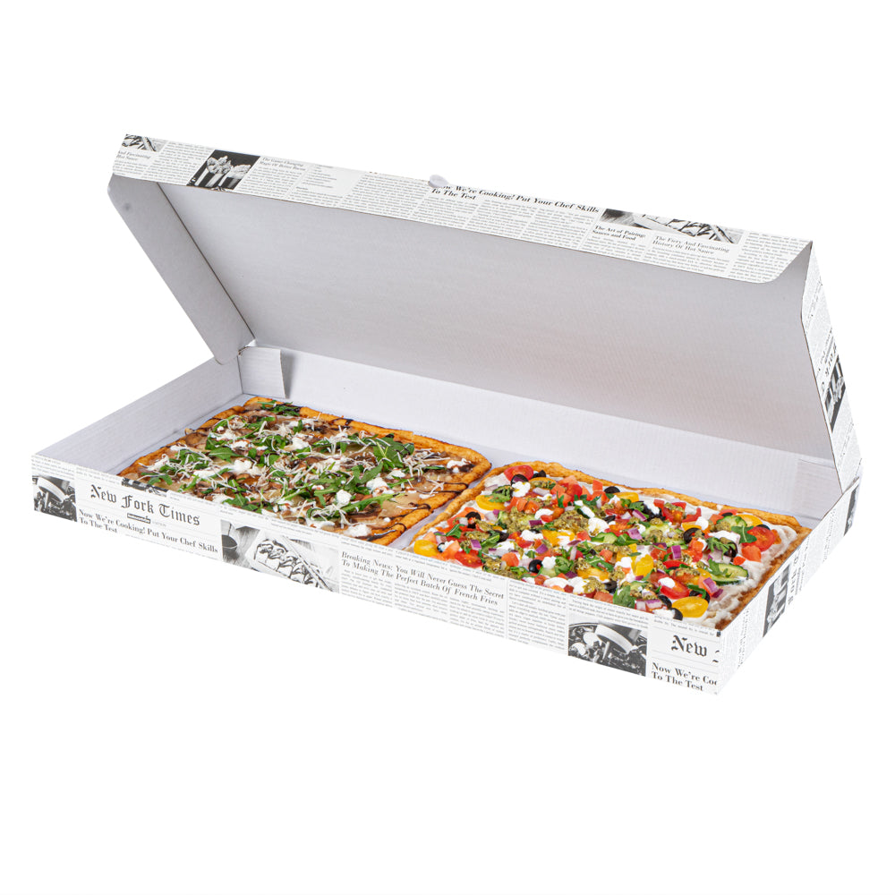 Eco Pie Newsprint and White Paper Corrugated Flatbread Box - 24" x 8" x 2" - 50 count box