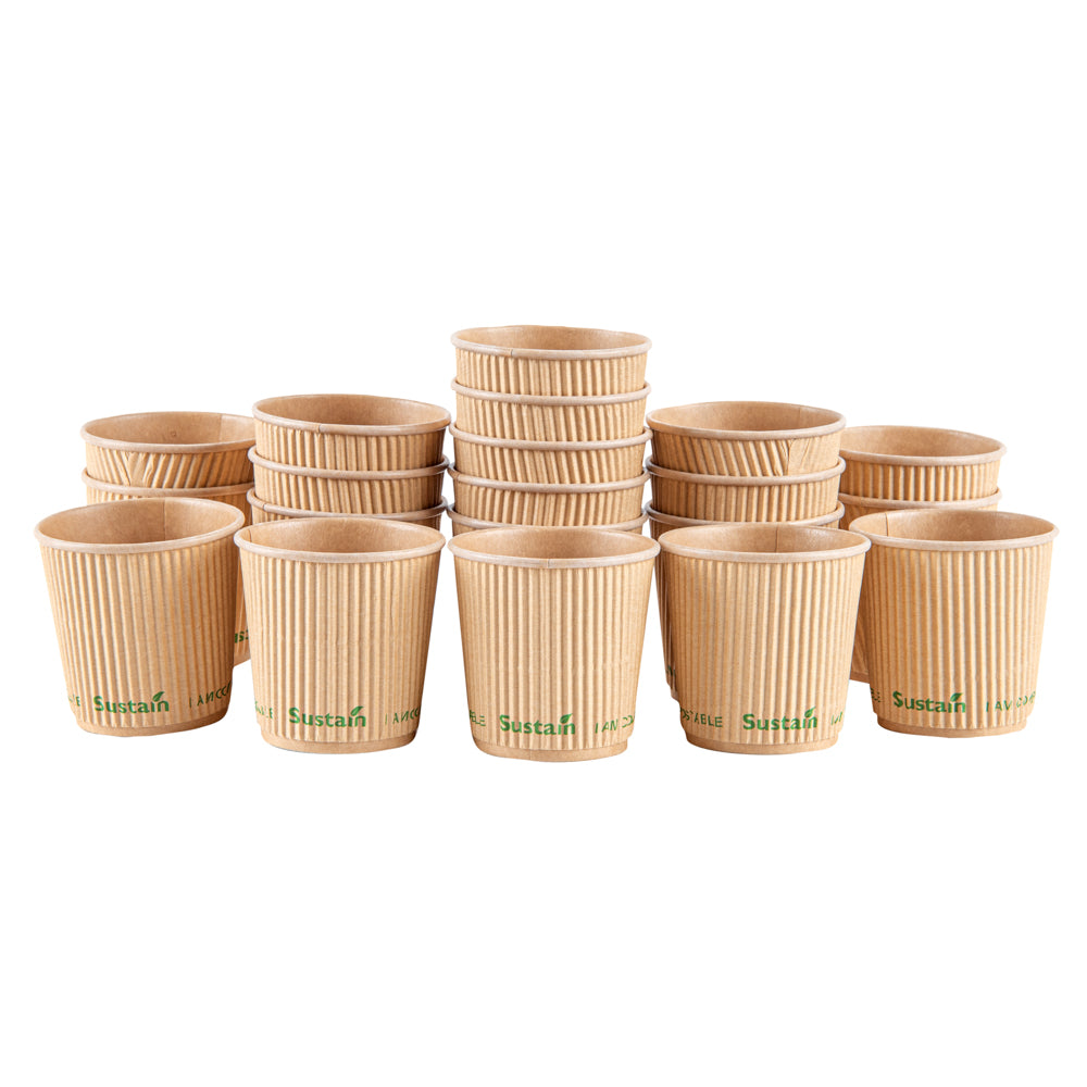 Sustain 4 oz Kraft Paper Coffee Cup - PLA Lining, Compostable, Ripple Wall - 2 1/2" x 2 1/2" x 2 1/4" - 500 count box