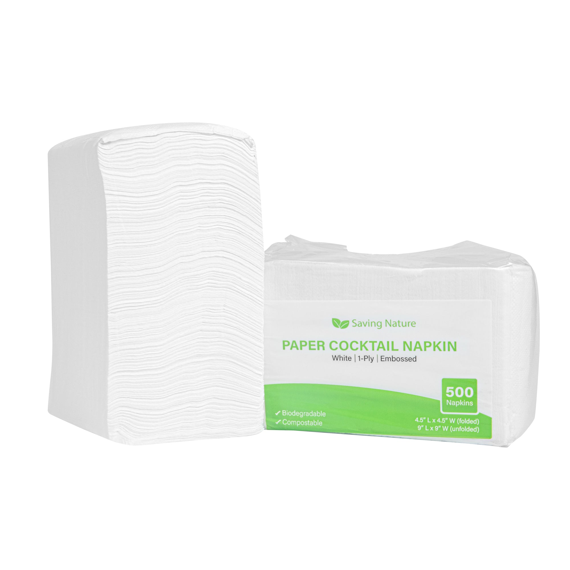 Saving Nature Square White Paper Cocktail Napkin - 1-Ply - 9" x 9" - 4000 count box