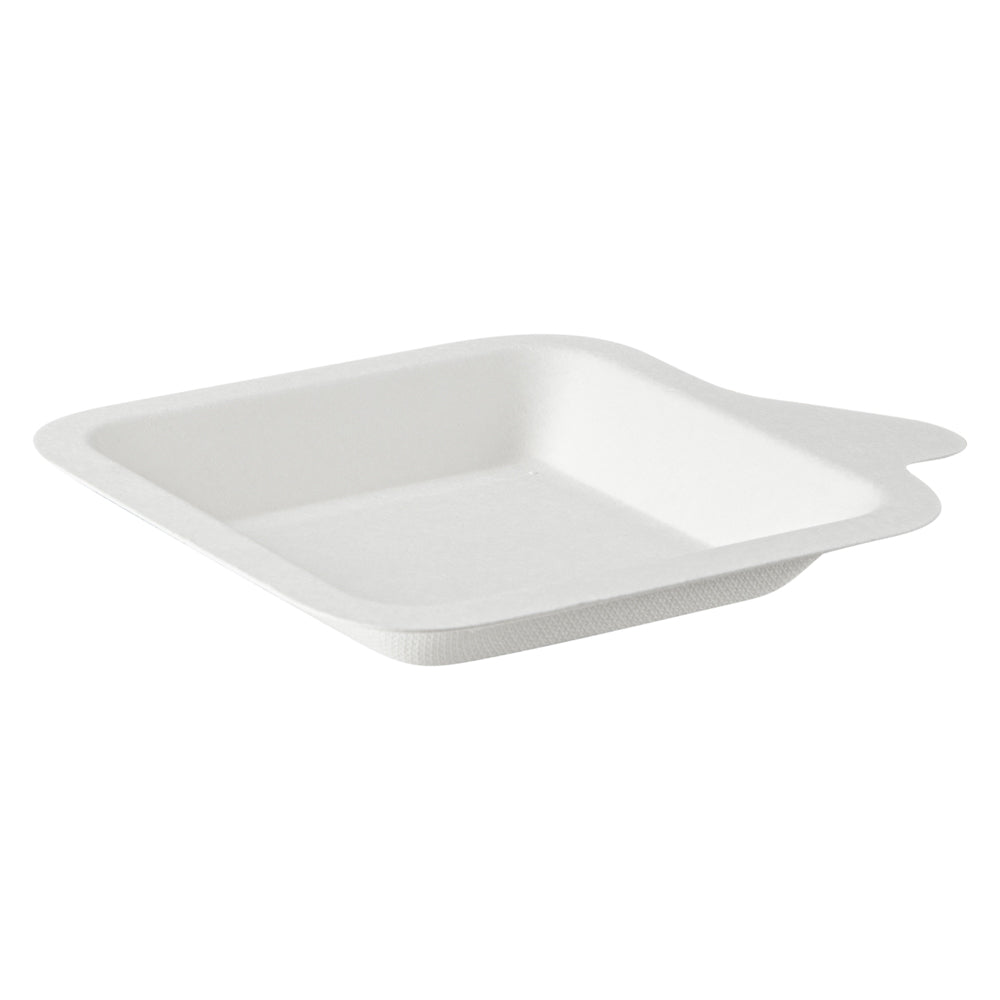 Pulp Safe No PFAS Added Square White Sugarcane / Bagasse Small Plate - Home Compostable - 4 1/4" x 5" x 1/2" - 100 count box