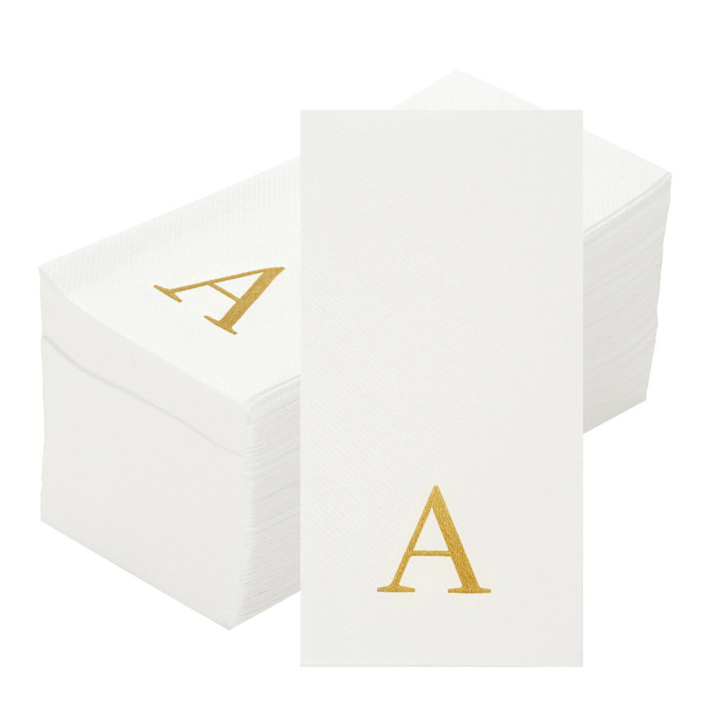 Luxenap Rectangle Gold Letter A White Paper Linen-Feel Guest Towel / Napkin - Air Laid, Sans Serif Font - 15 3/4" x 8" - 2000 count box