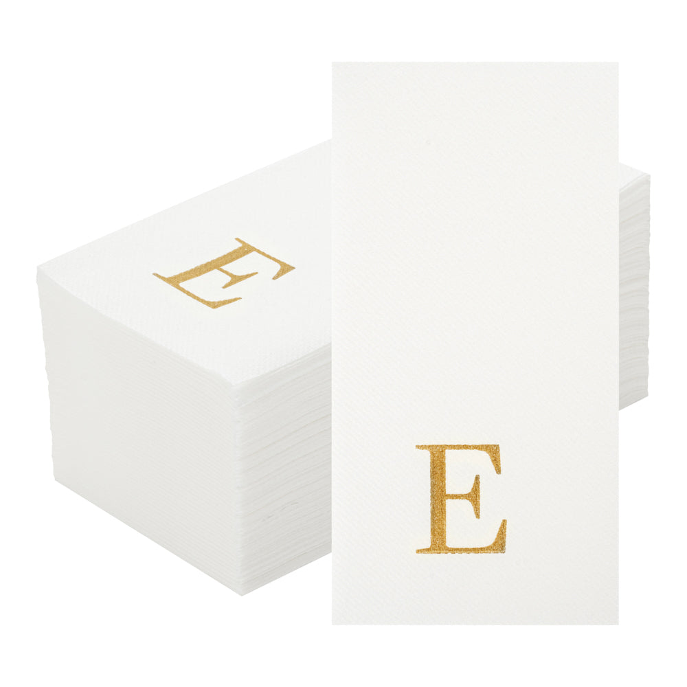 Luxenap Rectangle Gold Letter E White Paper Linen-Feel Guest Towel / Napkin - Air Laid, Sans Serif Font - 15 3/4" x 8" - 2000 count box