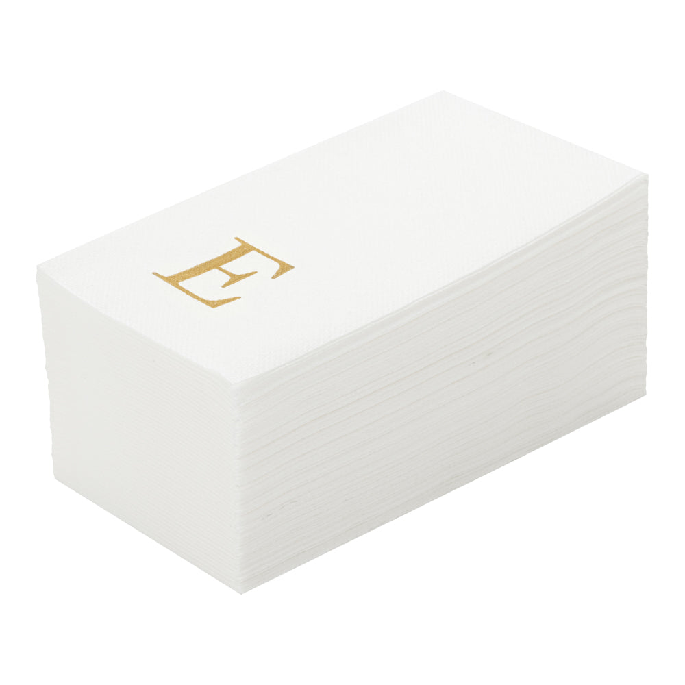 Luxenap Rectangle Gold Letter E White Paper Linen-Feel Guest Towel / Napkin - Air Laid, Sans Serif Font - 15 3/4" x 8" - 2000 count box