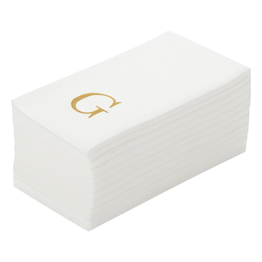 Luxenap Rectangle Gold Letter G White Paper Linen-Feel Guest Towel / Napkin - Air Laid, Sans Serif Font - 15 3/4" x 8" - 2000 count box