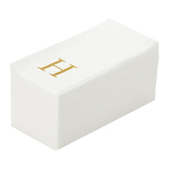 Luxenap Rectangle Gold Letter H White Paper Linen-Feel Guest Towel / Napkin - Air Laid, Sans Serif Font - 15 3/4