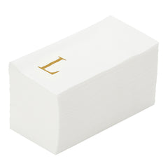 Luxenap Rectangle Gold Letter L White Paper Linen-Feel Guest Towel / Napkin - Air Laid, Sans Serif Font - 15 3/4