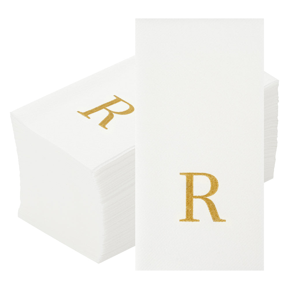 Luxenap Rectangle Gold Letter R White Paper Linen-Feel Guest Towel / Napkin - Air Laid, Sans Serif Font - 15 3/4" x 8" - 2000 count box