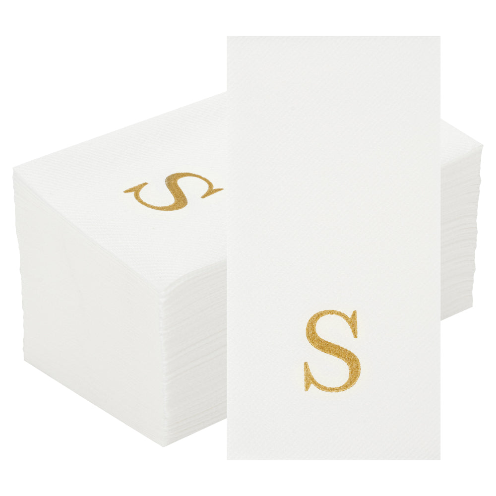 Luxenap Rectangle Gold Letter S White Paper Linen-Feel Guest Towel / Napkin - Air Laid, Sans Serif Font - 15 3/4" x 8" - 2000 count box