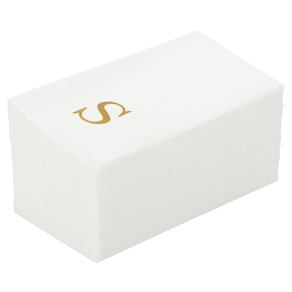 Luxenap Rectangle Gold Letter S White Paper Linen-Feel Guest Towel / Napkin - Air Laid, Sans Serif Font - 15 3/4" x 8" - 2000 count box