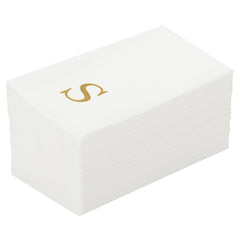 Luxenap Rectangle Gold Letter S White Paper Linen-Feel Guest Towel / Napkin - Air Laid, Sans Serif Font - 15 3/4