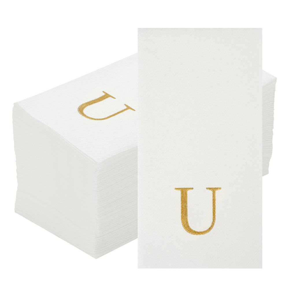 Luxenap Rectangle Gold Letter U White Paper Linen-Feel Guest Towel / Napkin - Air Laid, Sans Serif Font - 15 3/4" x 8" - 2000 count box