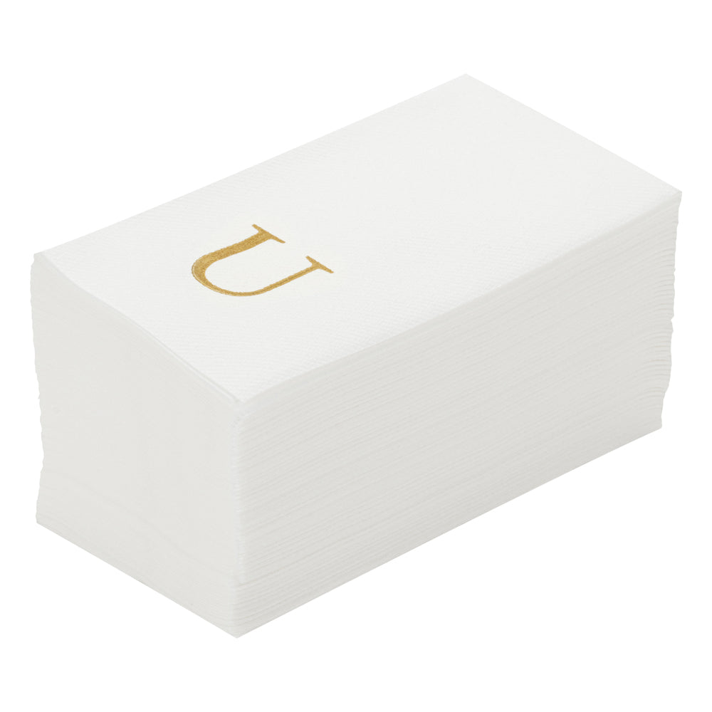 Luxenap Rectangle Gold Letter U White Paper Linen-Feel Guest Towel / Napkin - Air Laid, Sans Serif Font - 15 3/4" x 8" - 2000 count box