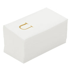 Luxenap Rectangle Gold Letter U White Paper Linen-Feel Guest Towel / Napkin - Air Laid, Sans Serif Font - 15 3/4