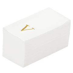 Luxenap Rectangle Gold Letter V White Paper Linen-Feel Guest Towel / Napkin - Air Laid, Sans Serif Font - 15 3/4