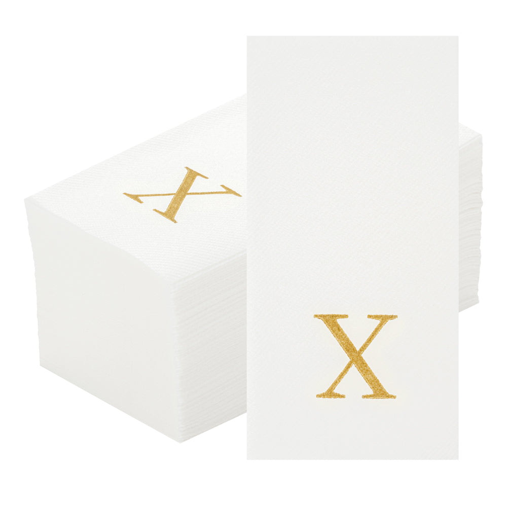 Luxenap Rectangle Gold Letter X White Paper Linen-Feel Guest Towel / Napkin - Air Laid, Sans Serif Font - 15 3/4" x 8" - 2000 count box