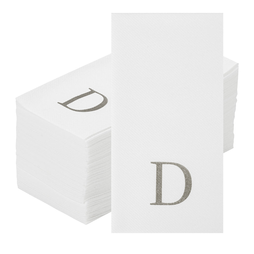 Luxenap Rectangle Silver Letter D White Paper Linen-Feel Guest Towel / Napkin - Air Laid, Sans Serif Font - 15 3/4" x 8" - 2000 count box