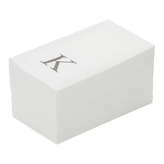 Luxenap Rectangle Silver Letter K White Paper Linen-Feel Guest Towel / Napkin - Air Laid, Sans Serif Font - 15 3/4