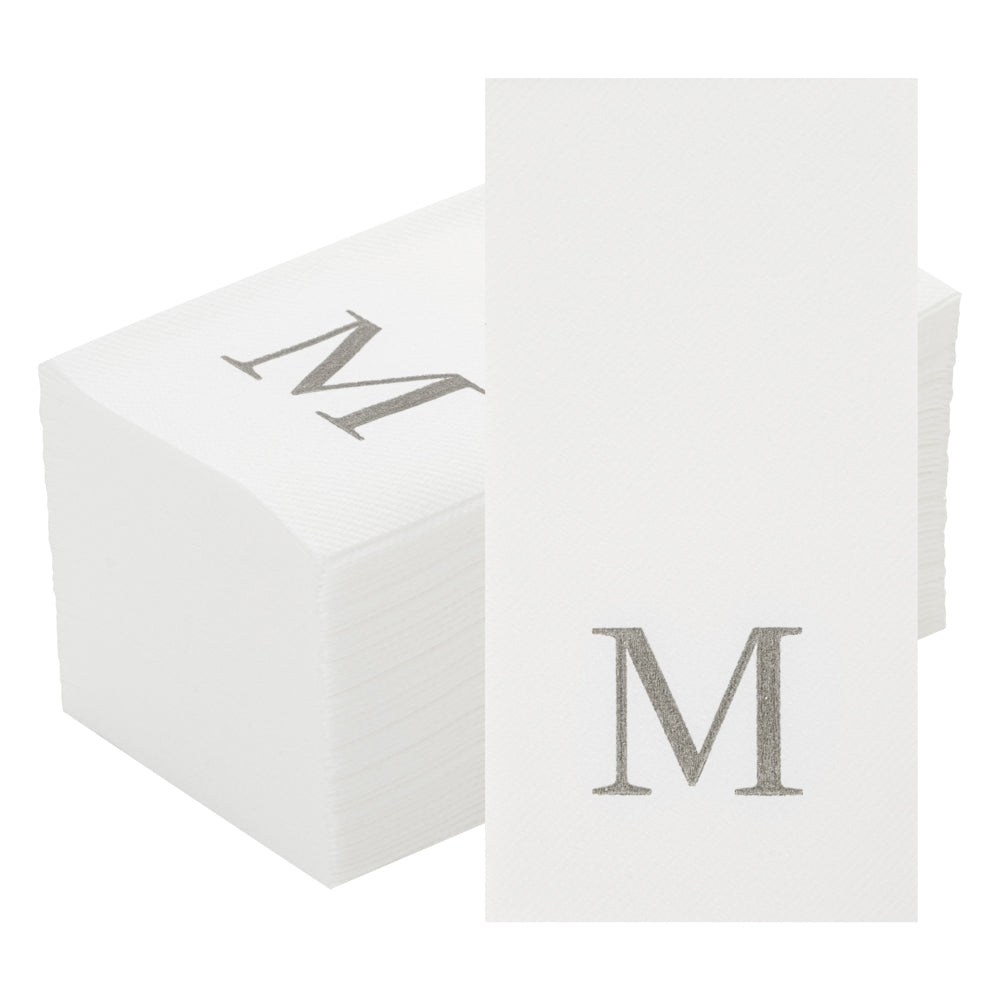 Luxenap Rectangle Silver Letter M White Paper Linen-Feel Guest Towel / Napkin - Air Laid, Sans Serif Font - 15 3/4" x 8" - 2000 count box