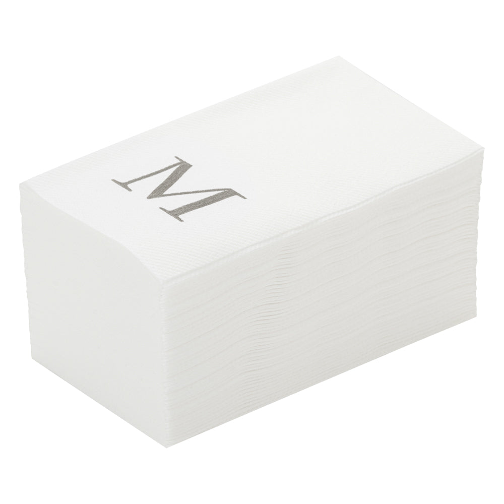 Luxenap Rectangle Silver Letter M White Paper Linen-Feel Guest Towel / Napkin - Air Laid, Sans Serif Font - 15 3/4" x 8" - 2000 count box