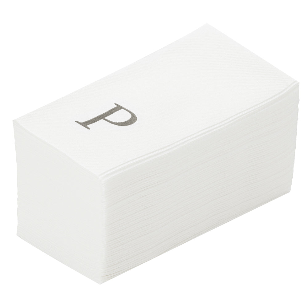 Luxenap Rectangle Silver Letter P White Paper Linen-Feel Guest Towel / Napkin - Air Laid, Sans Serif Font - 15 3/4" x 8" - 2000 count box