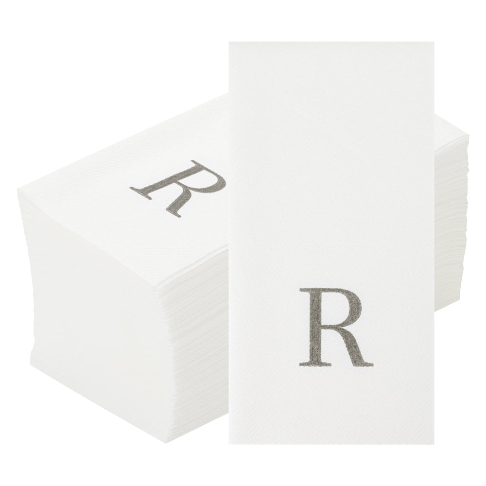 Luxenap Rectangle Silver Letter R White Paper Linen-Feel Guest Towel / Napkin - Air Laid, Sans Serif Font - 15 3/4" x 8" - 2000 count box