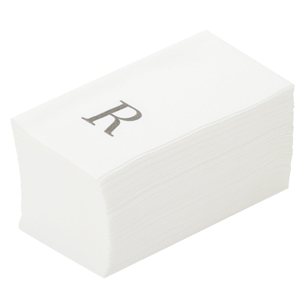 Luxenap Rectangle Silver Letter R White Paper Linen-Feel Guest Towel / Napkin - Air Laid, Sans Serif Font - 15 3/4" x 8" - 2000 count box