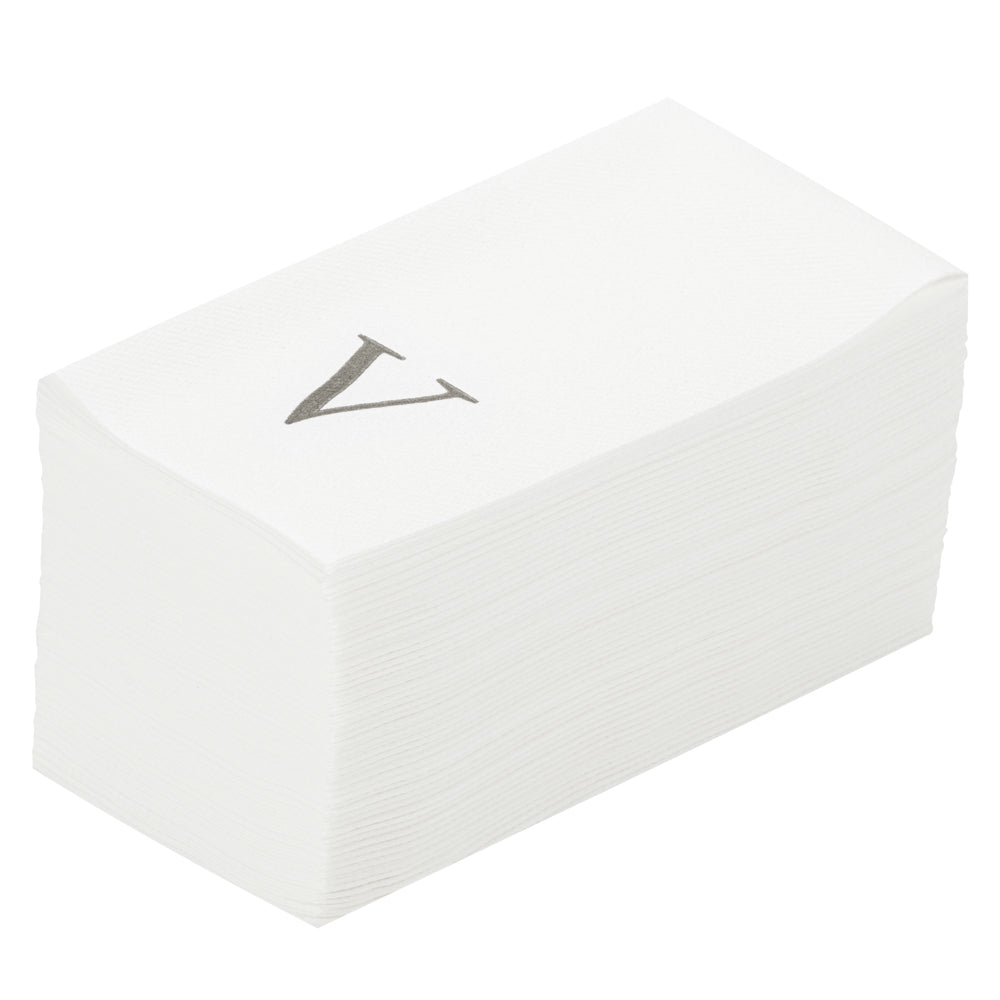 Luxenap Rectangle Silver Letter V White Paper Linen-Feel Guest Towel / Napkin - Air Laid, Sans Serif Font - 15 3/4" x 8" - 2000 count box