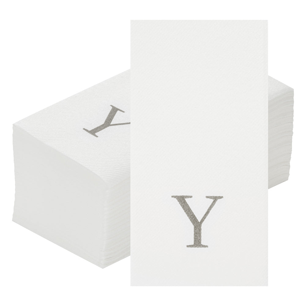 Luxenap Rectangle Silver Letter Y White Paper Linen-Feel Guest Towel / Napkin - Air Laid, Sans Serif Font - 15 3/4" x 8" - 2000 count box