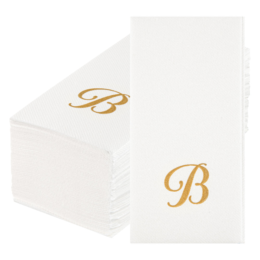 Luxenap Rectangle Gold Letter B White Paper Linen-Feel Guest Towel / Napkin - Air Laid, Cursive Font - 15 3/4" x 8" - 2000 count box