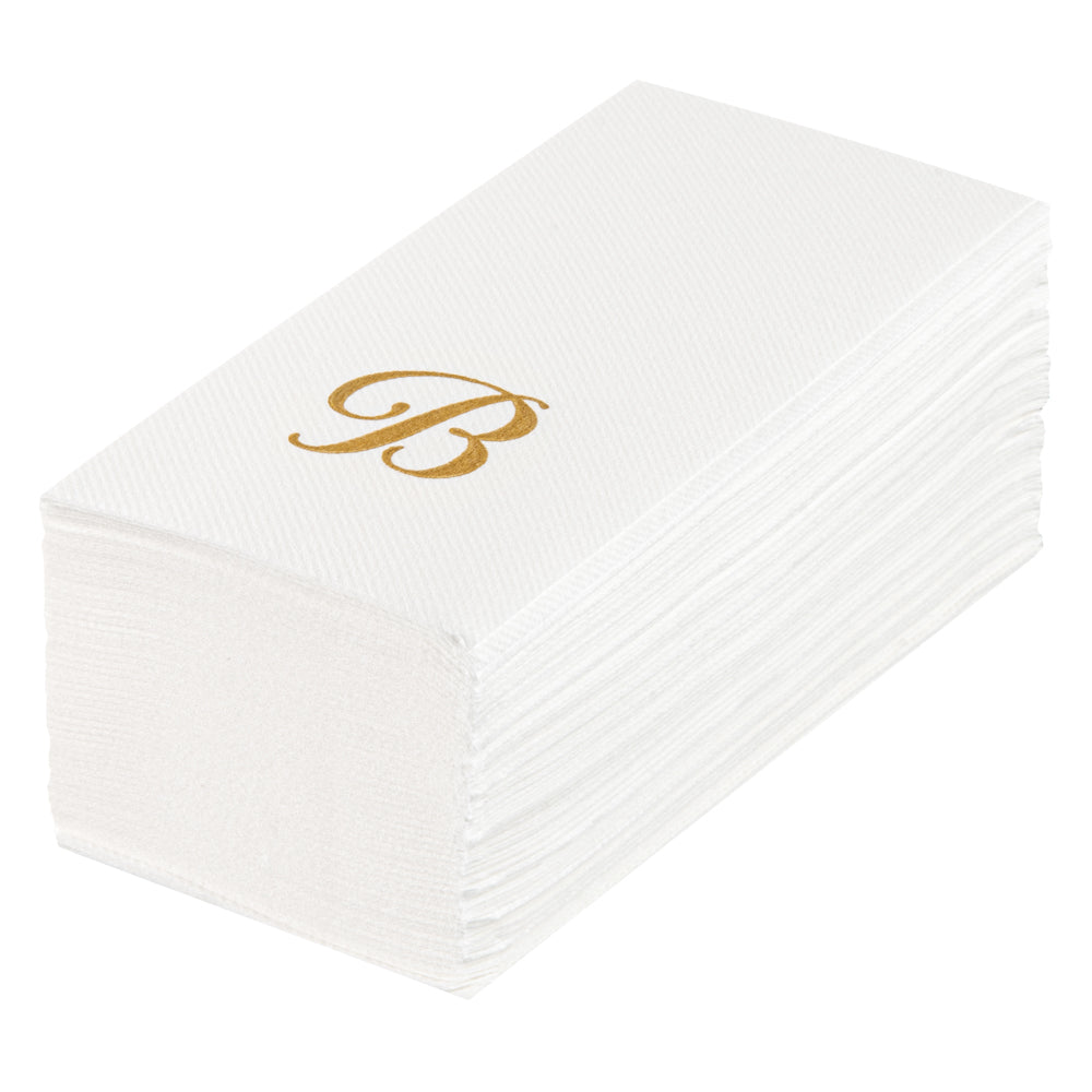 Luxenap Rectangle Gold Letter B White Paper Linen-Feel Guest Towel / Napkin - Air Laid, Cursive Font - 15 3/4" x 8" - 2000 count box