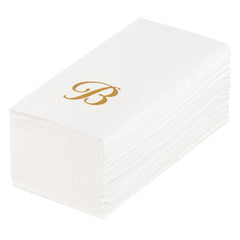 Luxenap Rectangle Gold Letter B White Paper Linen-Feel Guest Towel / Napkin - Air Laid, Cursive Font - 15 3/4