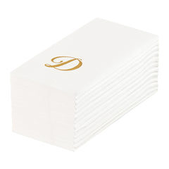 Luxenap Rectangle Gold Letter D White Paper Linen-Feel Guest Towel / Napkin - Air Laid, Cursive Font - 15 3/4