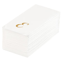 Luxenap Rectangle Gold Letter E White Paper Linen-Feel Guest Towel / Napkin - Air Laid, Cursive Font - 15 3/4