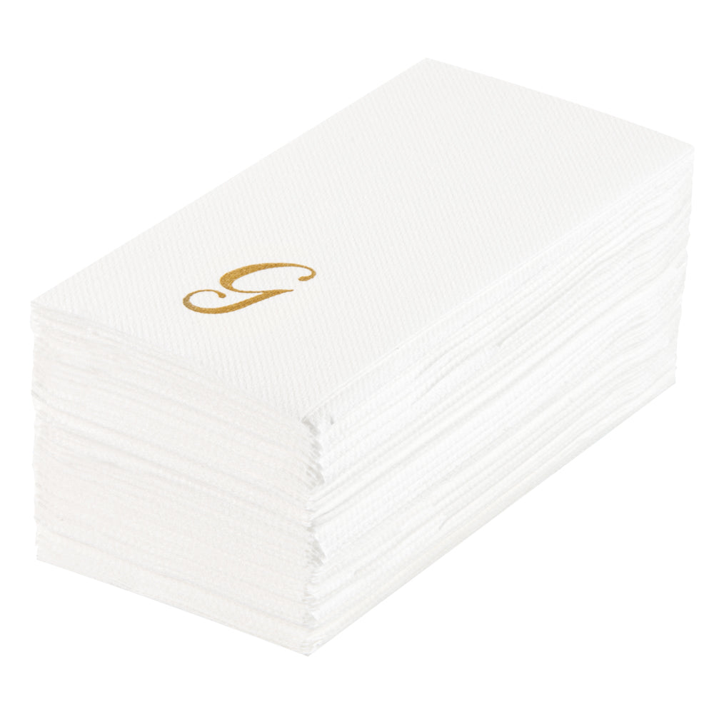 Luxenap Rectangle Gold Letter G White Paper Linen-Feel Guest Towel / Napkin - Air Laid, Cursive Font - 15 3/4" x 8" - 2000 count box