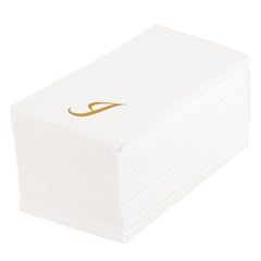 Luxenap Rectangle Gold Letter I White Paper Linen-Feel Guest Towel / Napkin - Air Laid, Cursive Font - 15 3/4