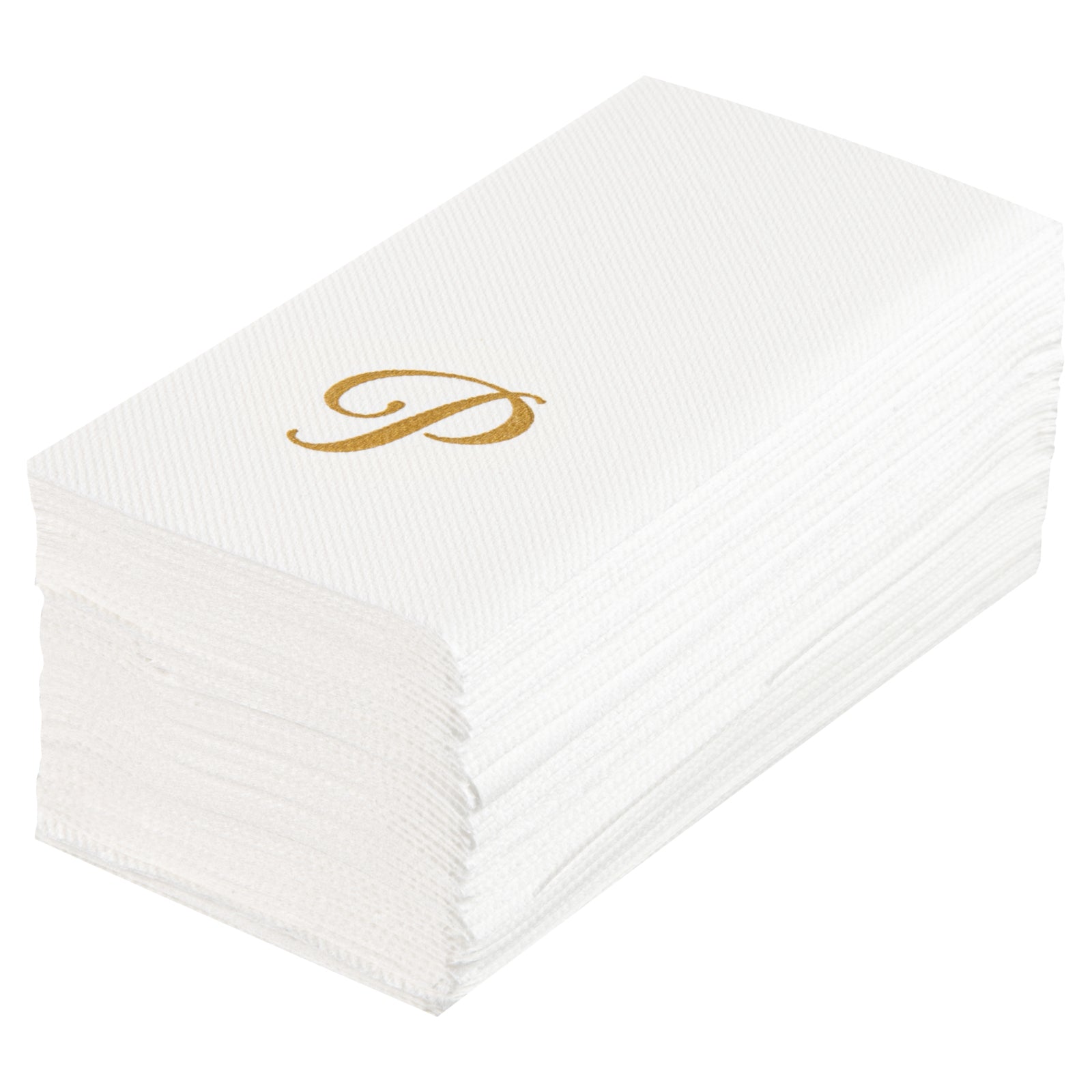 Luxenap Rectangle Gold Letter P White Paper Linen-Feel Guest Towel / Napkin - Air Laid, Cursive Font - 15 3/4" x 8" - 2000 count box