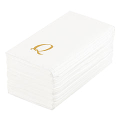 Luxenap Rectangle Gold Letter Q White Paper Linen-Feel Guest Towel / Napkin - Air Laid, Cursive Font - 15 3/4