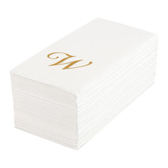 Luxenap Rectangle Gold Letter W White Paper Linen-Feel Guest Towel / Napkin - Air Laid, Cursive Font - 15 3/4