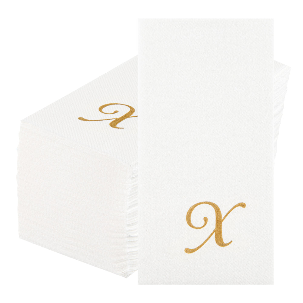 Luxenap Rectangle Gold Letter X White Paper Linen-Feel Guest Towel / Napkin - Air Laid, Cursive Font - 15 3/4" x 8" - 2000 count box