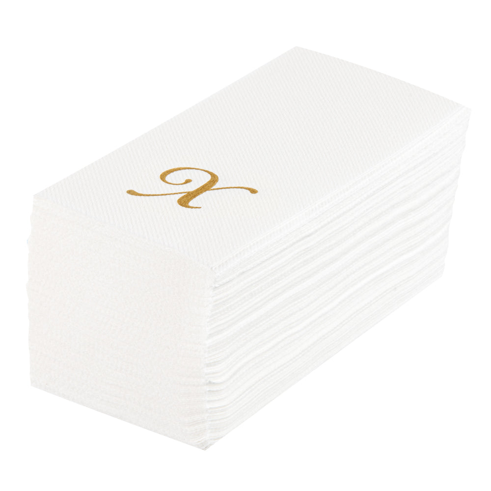 Luxenap Rectangle Gold Letter X White Paper Linen-Feel Guest Towel / Napkin - Air Laid, Cursive Font - 15 3/4" x 8" - 2000 count box