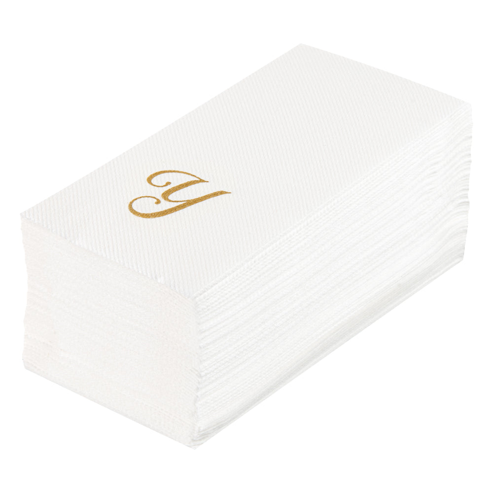 Luxenap Rectangle Gold Letter Y White Paper Linen-Feel Guest Towel / Napkin - Air Laid, Cursive Font - 15 3/4" x 8" - 2000 count box