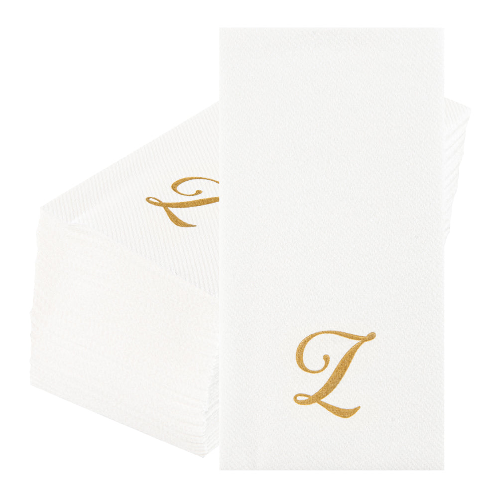 Luxenap Rectangle Gold Letter Z White Paper Linen-Feel Guest Towel / Napkin - Air Laid, Cursive Font - 15 3/4" x 8" - 2000 count box