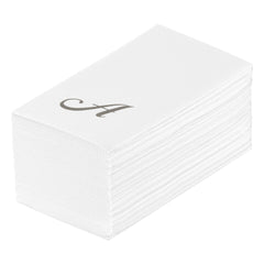 Luxenap Rectangle Silver Letter A White Paper Linen-Feel Guest Towel / Napkin - Air Laid, Cursive Font - 15 3/4