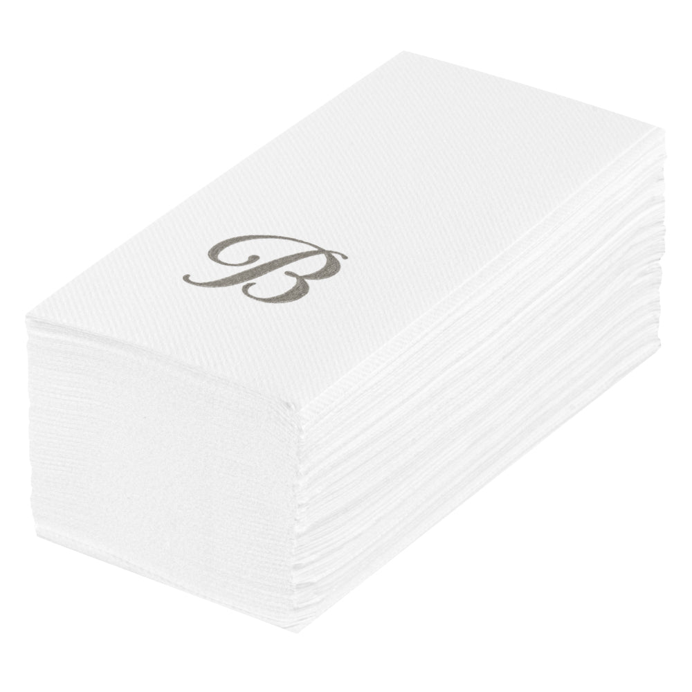 Luxenap Rectangle Silver Letter B White Paper Linen-Feel Guest Towel / Napkin - Air Laid, Cursive Font - 15 3/4" x 8" - 2000 count box