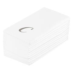 Luxenap Rectangle Silver Letter C White Paper Linen-Feel Guest Towel / Napkin - Air Laid, Cursive Font - 15 3/4