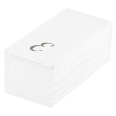 Luxenap Rectangle Silver Letter E White Paper Linen-Feel Guest Towel / Napkin - Air Laid, Cursive Font - 15 3/4