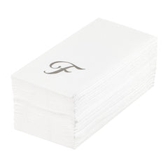 Luxenap Rectangle Silver Letter F White Paper Linen-Feel Guest Towel / Napkin - Air Laid, Cursive Font - 15 3/4