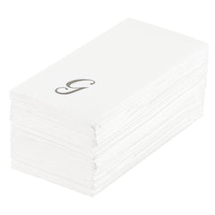 Luxenap Rectangle Silver Letter G White Paper Linen-Feel Guest Towel / Napkin - Air Laid, Cursive Font - 15 3/4