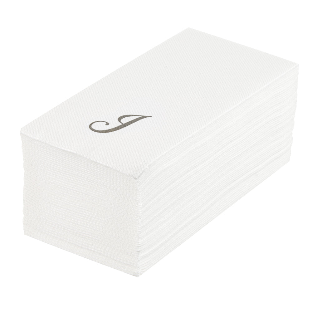 Luxenap Rectangle Silver Letter J White Paper Linen-Feel Guest Towel / Napkin - Air Laid, Cursive Font - 15 3/4" x 8" - 2000 count box